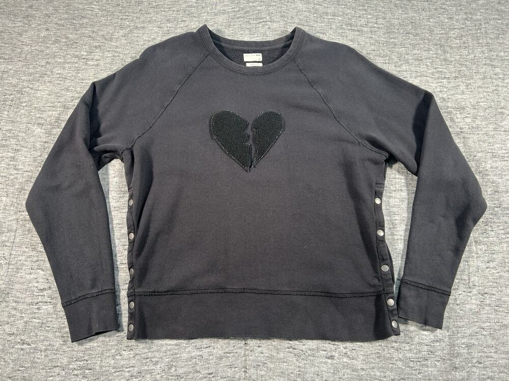 Rag Bone Sweatshirt Womens Small Black Cotton Terry Broken Heart Pullover